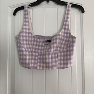 Zara Women's Lavender Gingham Cropped Tank Top Size Small